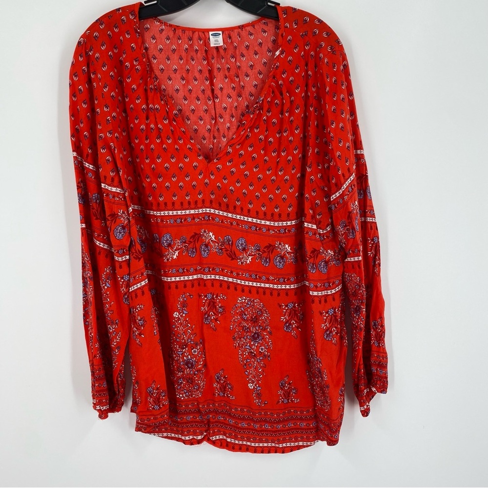 Old Navy Women’s V Neck Paisley Print Long Sleeve Blouse size XXL
